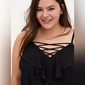 NWT Torrid Black Ruffle Lace-Up Cami